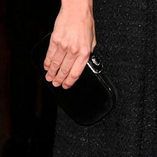 Duchess Kate carries black Alexander McQueen velvet Crystal Embellished Box Clutch