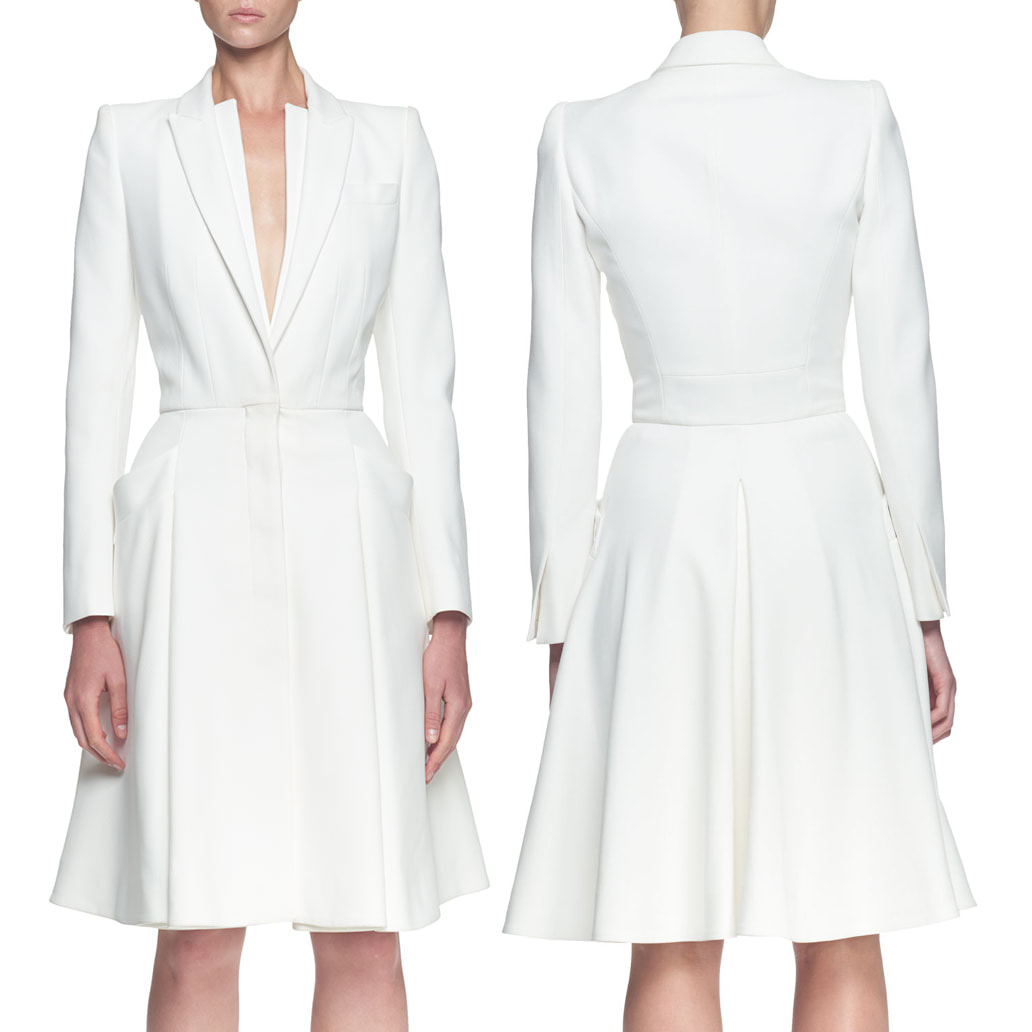 Alexander McQueen white A-line crepe coat SS 2015