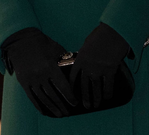 Kate carries black velvet box clutch by Alexander McQueen