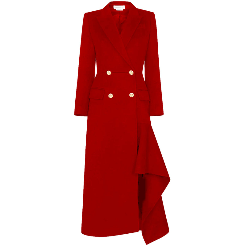 Alexander McQueen Double-Breasted Long Wool Coat in Red