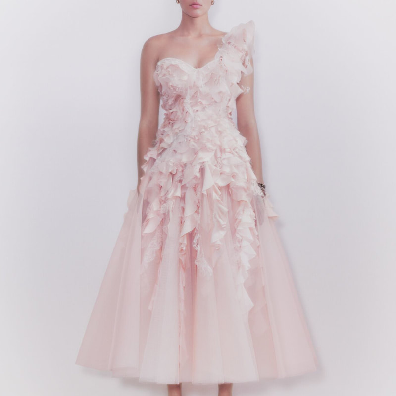 Alexander McQueen Ruffled One-Shoulder Upcycled Tulle Dress Pre Spring/Summer 22