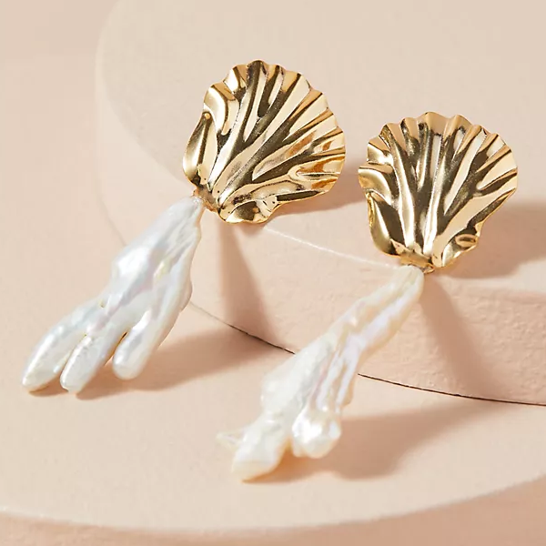 Anthropologie Coral Shell Drop Earrings