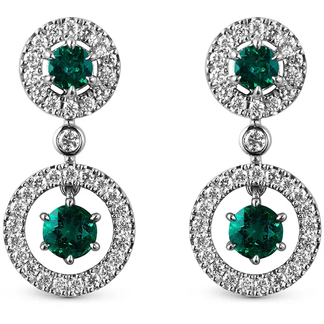 Asprey London Emerald and Diamond Halo Earrings