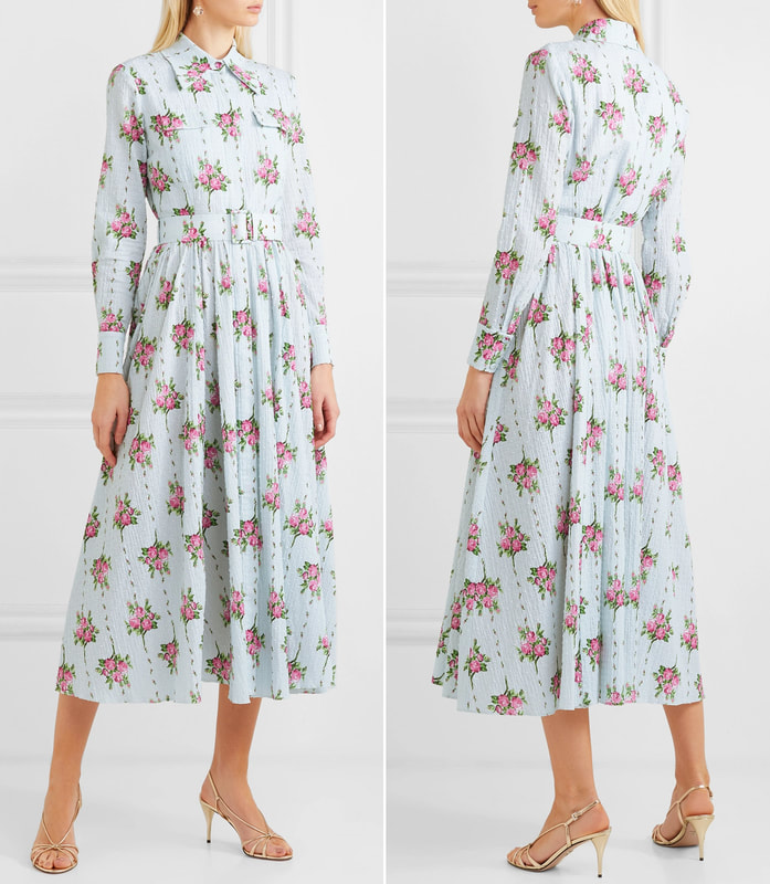 Emilia Wickstead Aurora belted floral-print Swiss-dot cotton-blend seersucker dress
