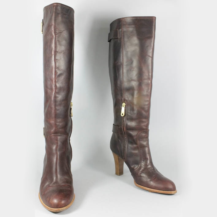 Bally Burgundy Double Buckle Leather Boots
