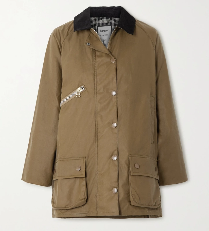 BARBOUR x ALEXACHUNG 'Edith' corduroy-trimmed waxed-cotton jacket