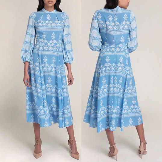 Beulah London 'Sonia' Blouson Sleeve Dress in Cornflower Blue