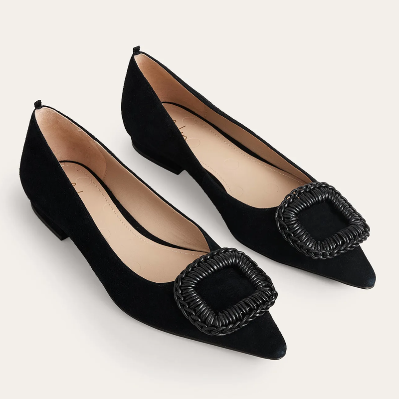 Boden Pointed Ballet Flats in Black Suede