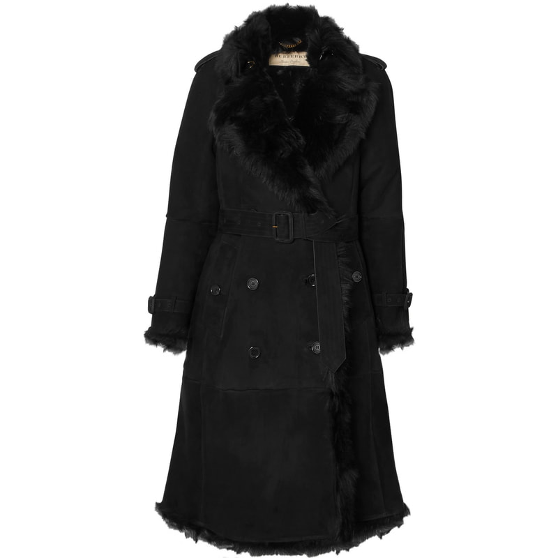 Burberry Tolladine Black Shearling Trench Coat