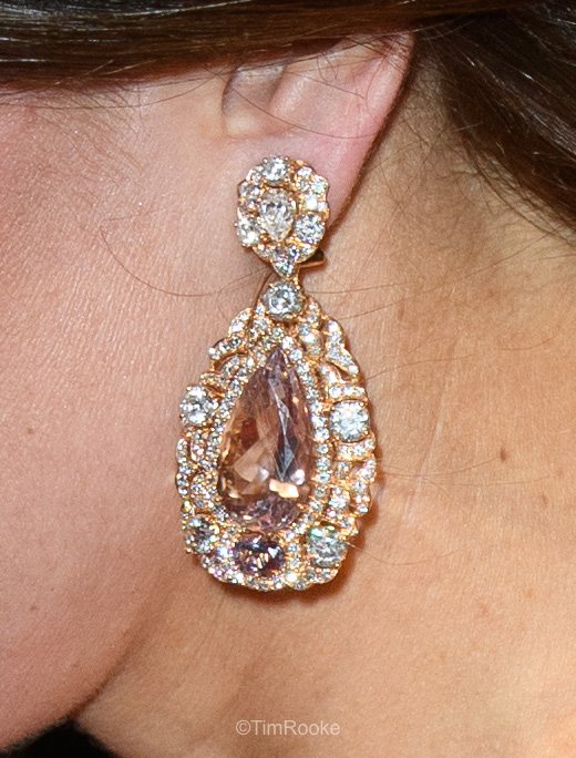 Pink gem stone and diamond tear drop earrings
