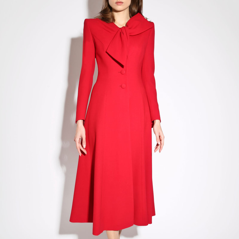 Catherine Walker 'Beau Tie' Wool Coat in Scarlet Red