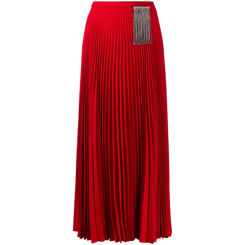 Christopher Kane Crystal-Fringe Pleated Skirt in Red