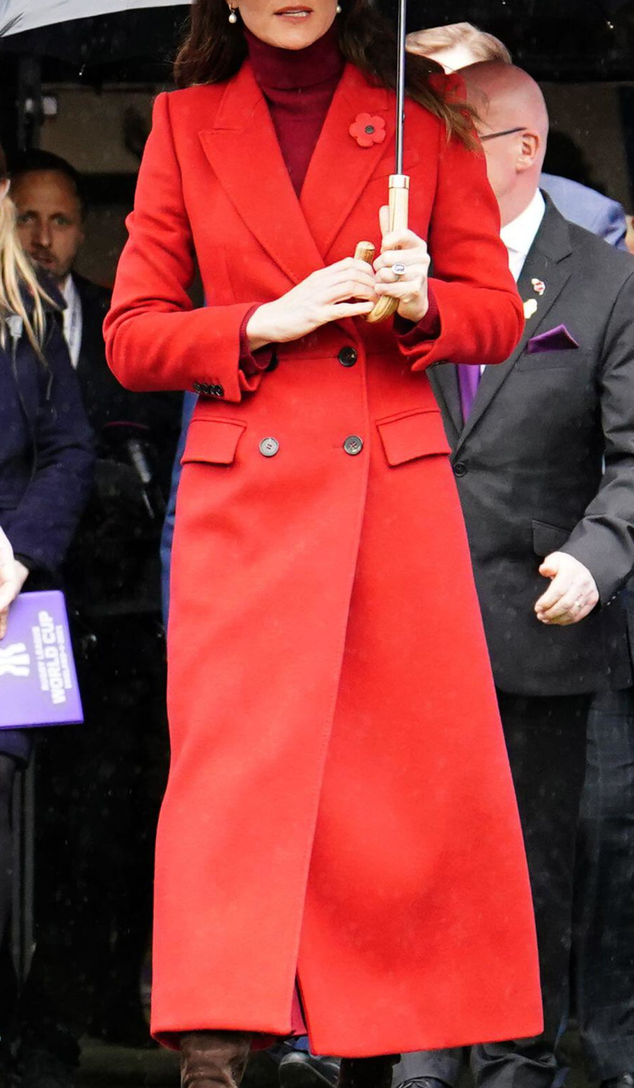 Princess Kate wears Alexander McQueen double-breasted long coat in red