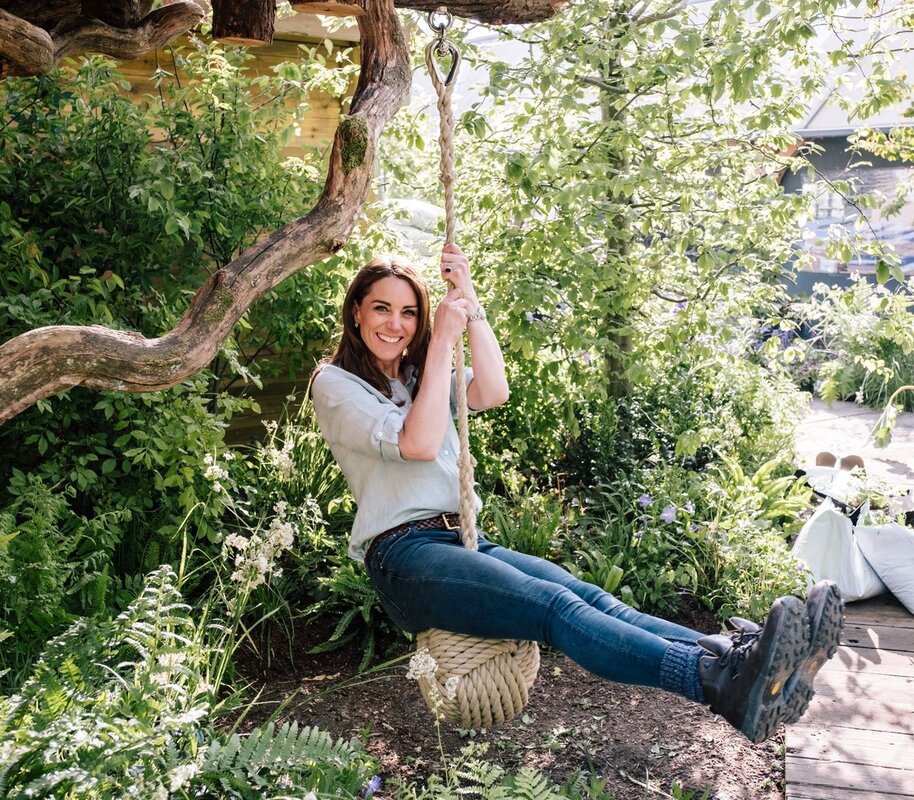 Duchess of Cambridge on “Back to Nature” garden swing