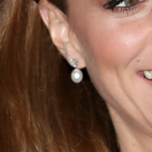 Duchess Kate wears Queen's diamond stud and pearl drop earrings
