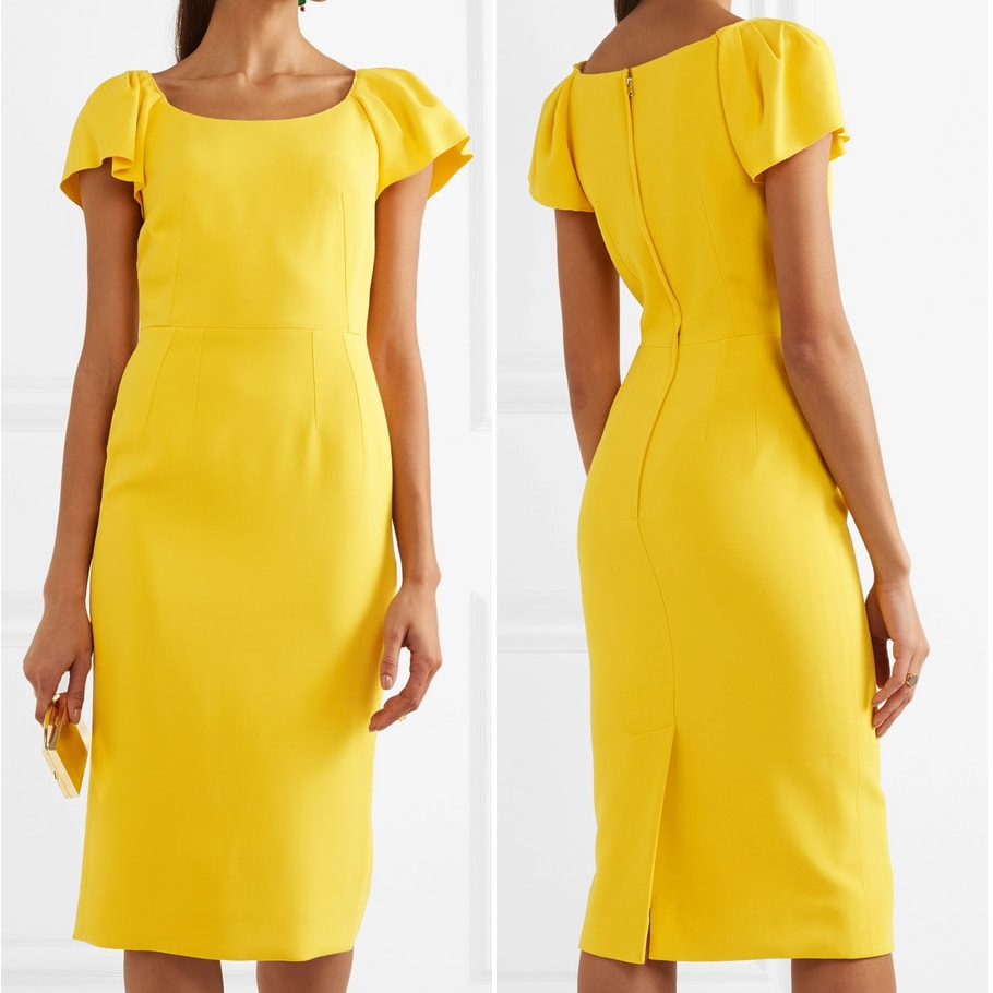 Dolce & Gabbana Yellow Flutter Sleeve Crepe Dress