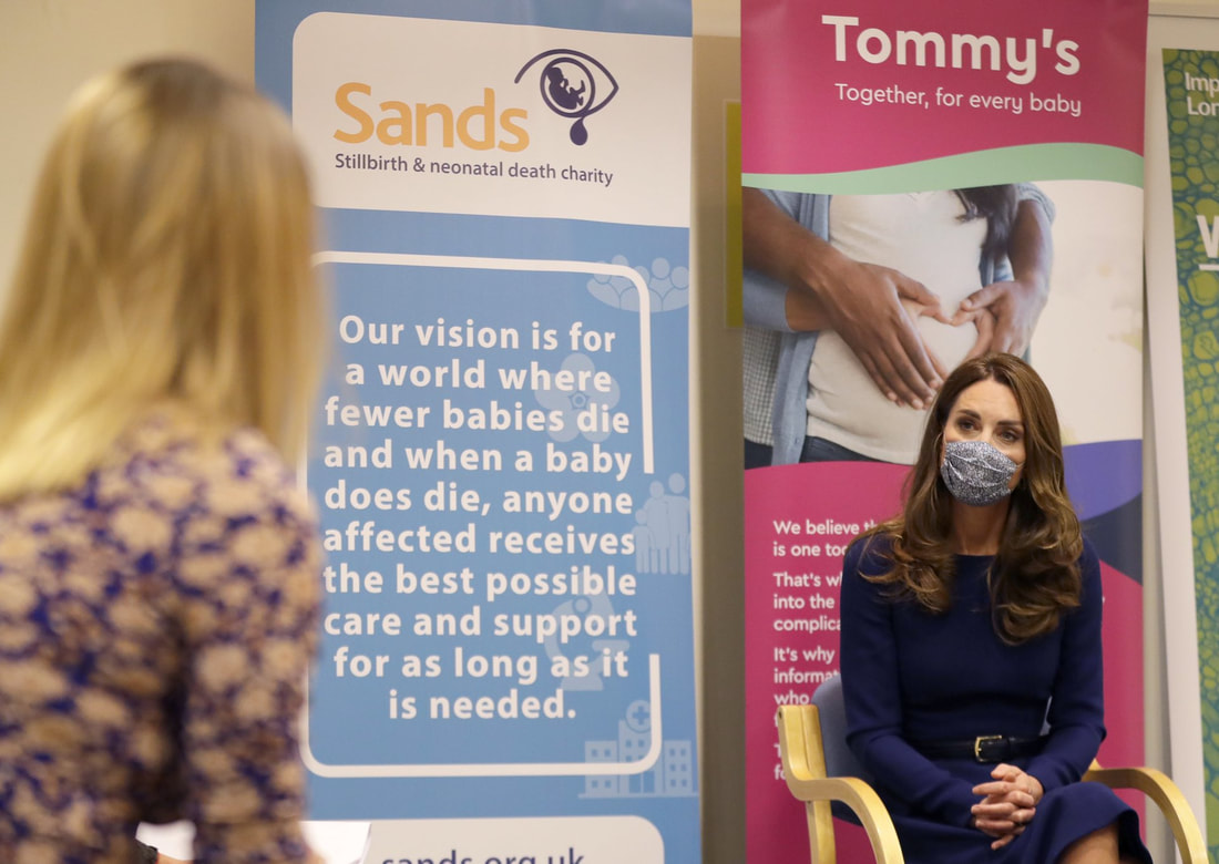 The Duchess of Cambridge speaks to a bereavement specialist from Sands
