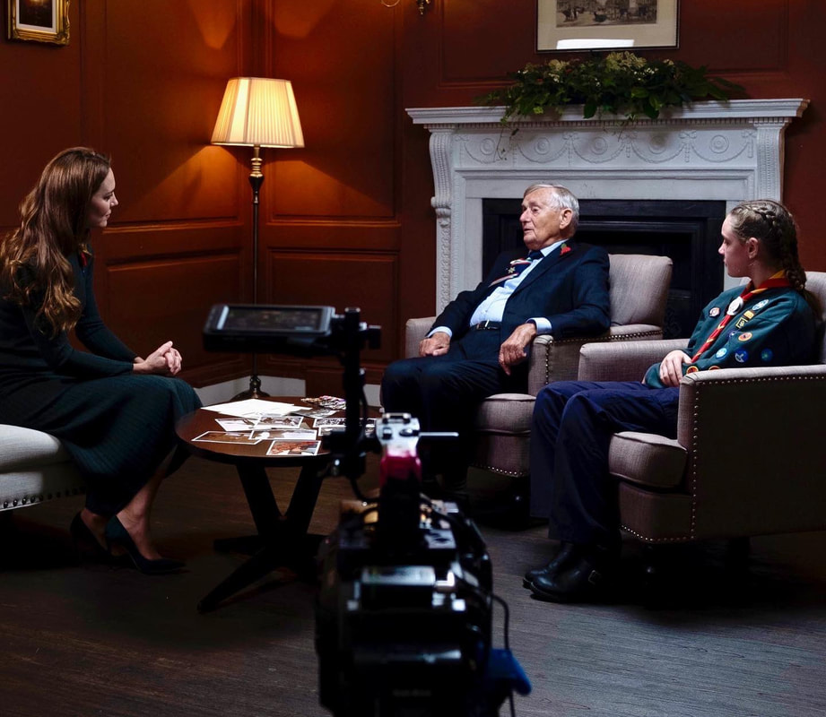 To mark Remembrance and 100 years of the Royal British Legion, The Duchess of Cambridge met 98-year-old veteran, Colonel Blum, and 10-year-old Cub Scouts, Emily, to discuss the vital importance of Remembrance across generations.