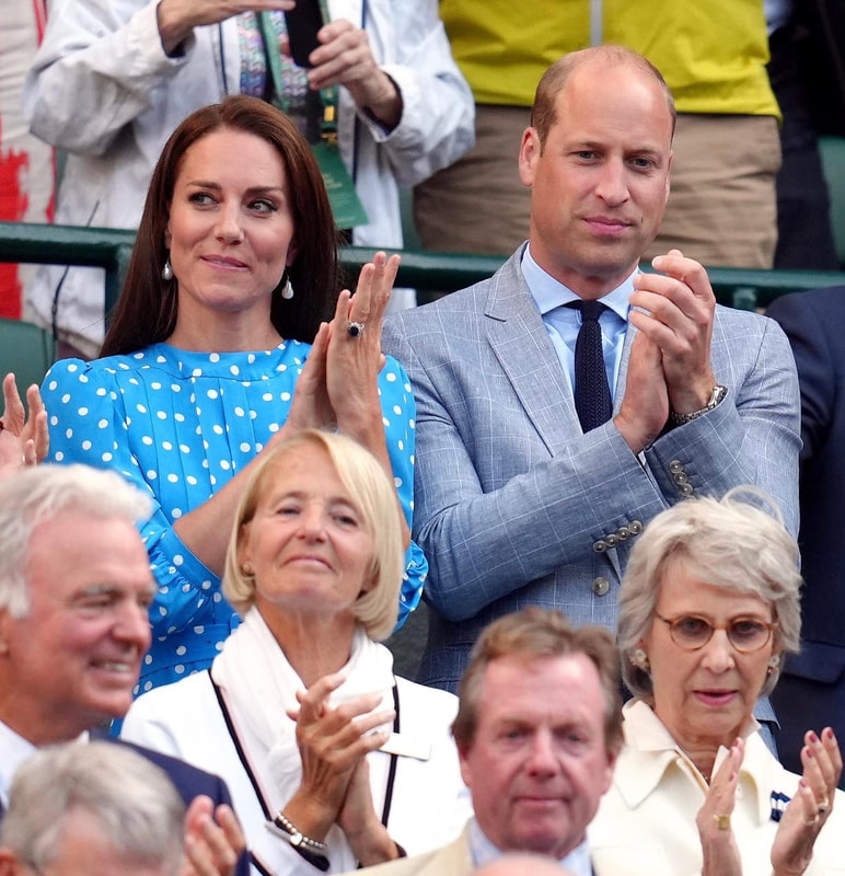 The Duke and Duchess of Cabridge cheer on Cameron Norrie as he defeated David Goffin in the men's quarter finals on Day 9 of Wimbledon 2022