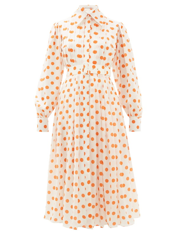 Emilia Wickstead Anatola white & orange polka-dot crepe shirtdress