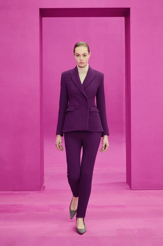 Emilia Wickstead purple blazer and trousers from Autumn/Winter 2021 collection