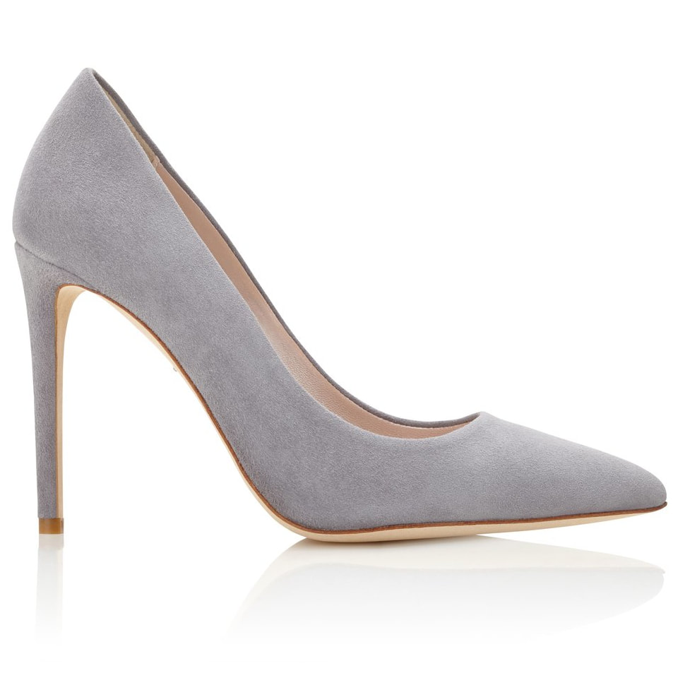 Emmy London 'Rebecca' pointed high-heel court shoes in steel grey suede