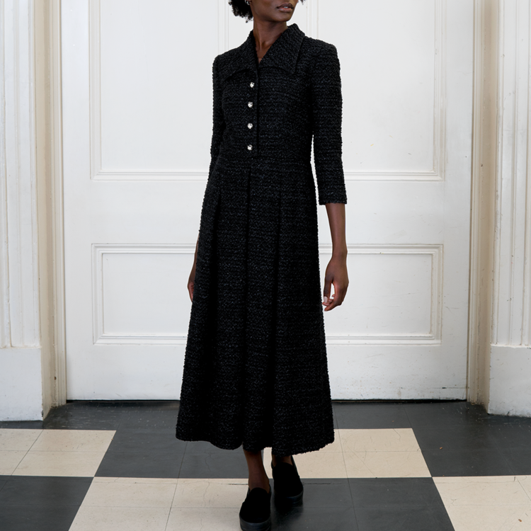 Eponine London Black Bouclé Evening Dress