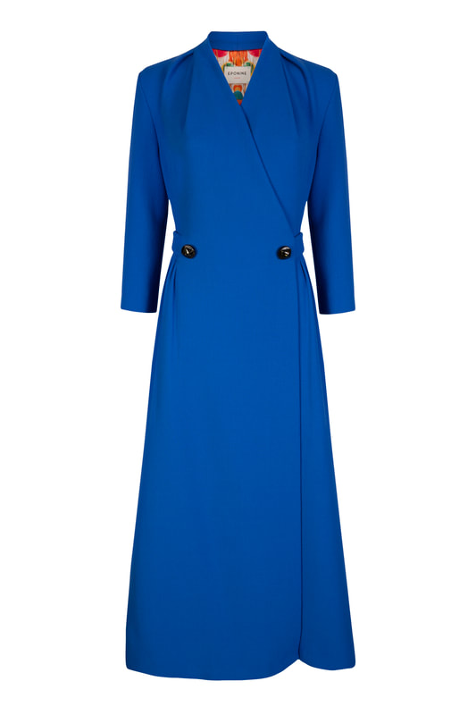 Eponine London SS20 Couture collection cobalt blue coat dress