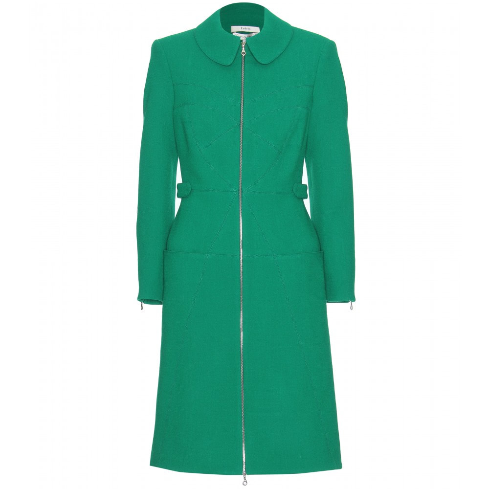 Erdem 'Allie' Wool-Crepe Coat in Grass Green