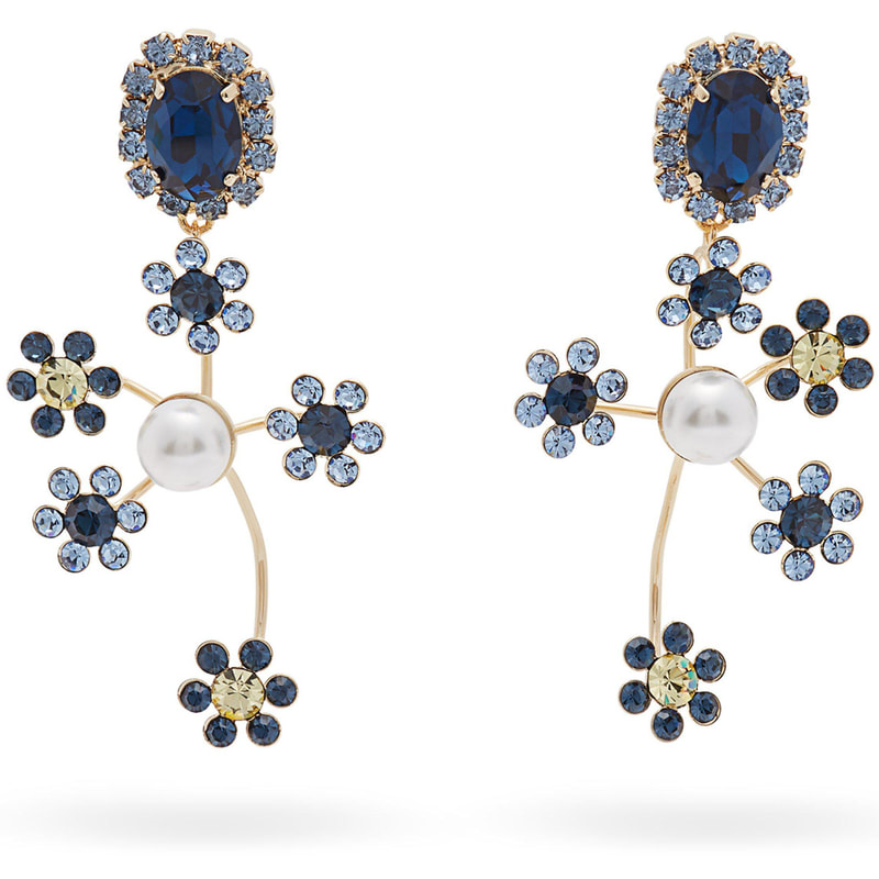 Erdem Blue Crystal And Pearl Embellished Floral Drop Earrings