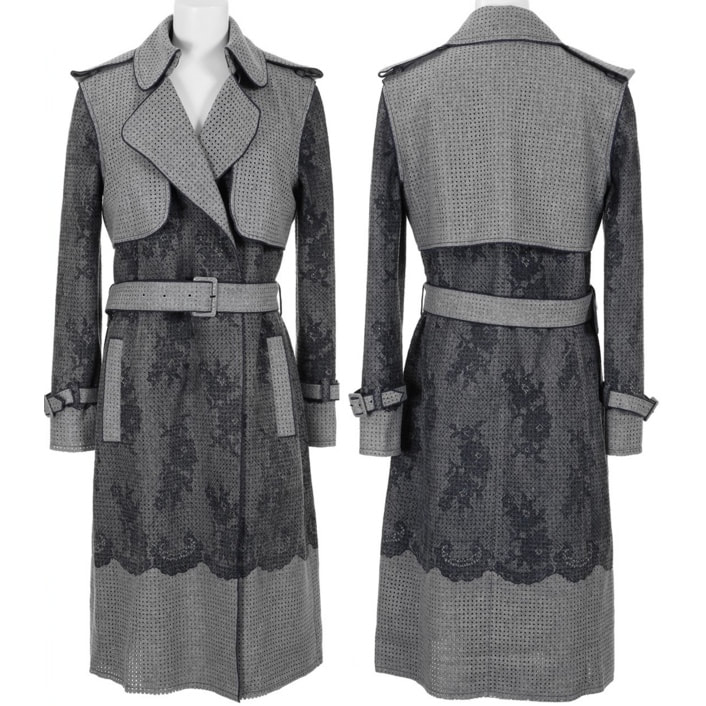 Erdem Grey Lace Overlay Coat