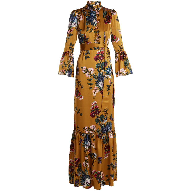Erdem Stephanie Yellow Gold Floral-Printed Silk Gown