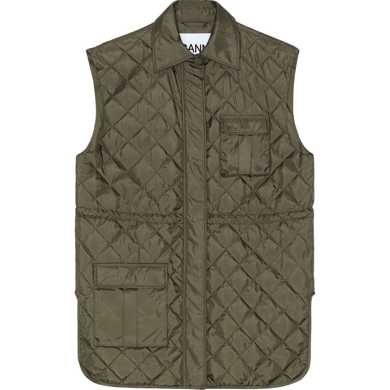 Ganni Quilted Tech Fabric Vest in Kalamata