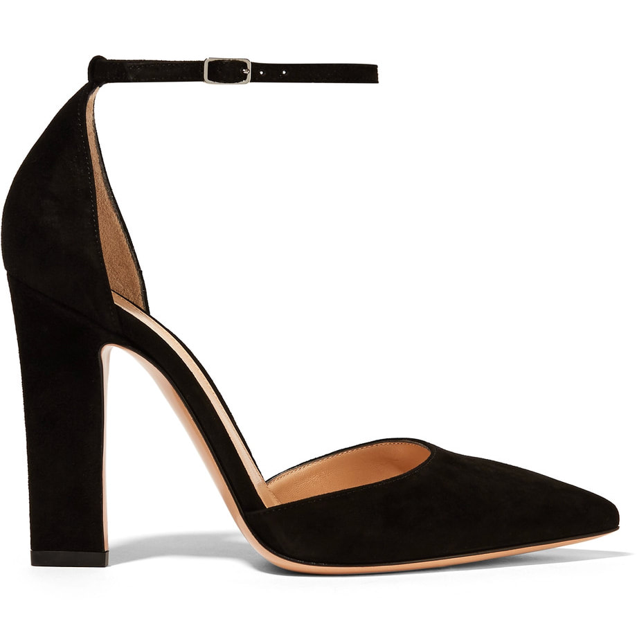 Gianvito Rossi Mila Black Suede Ankle Strap D'Orsay Pumps