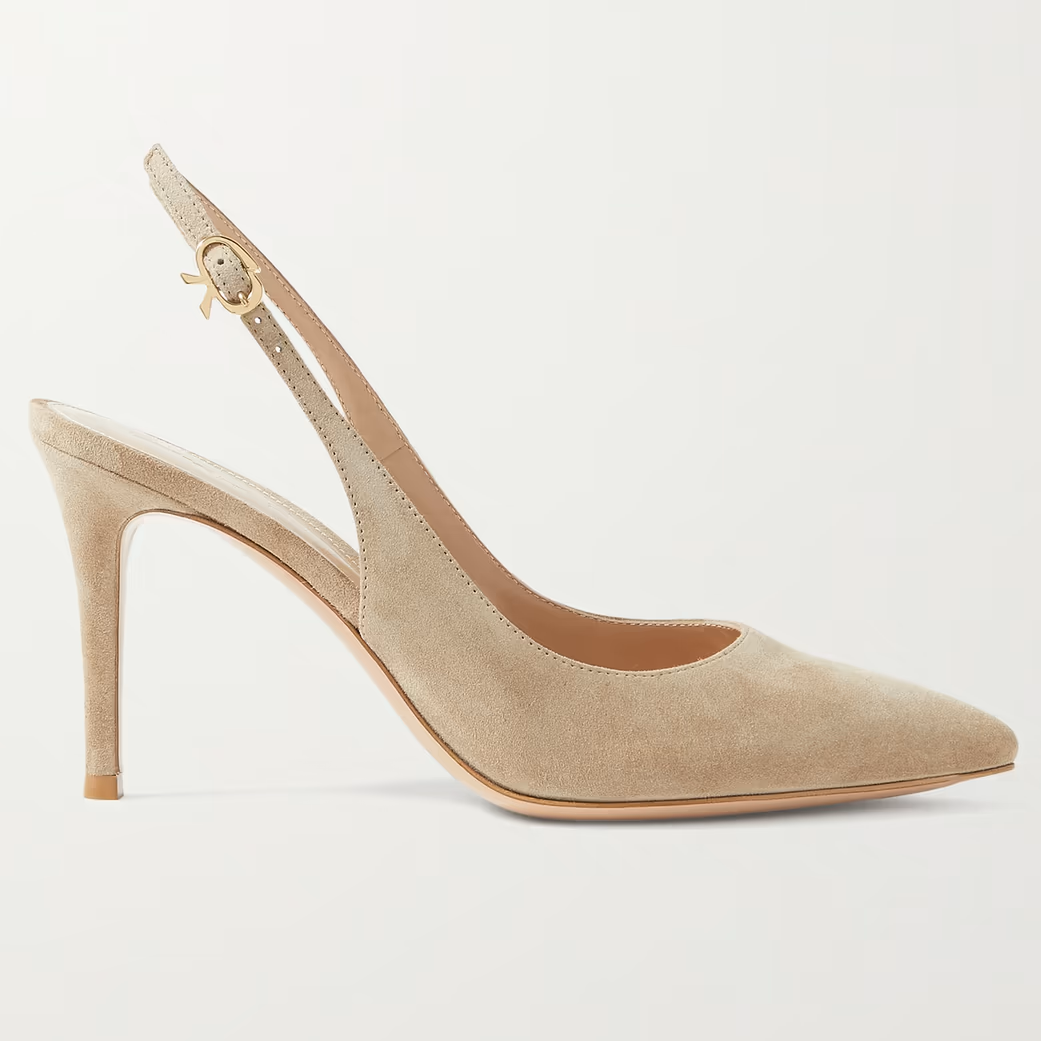 Gianvito Rossi Ribbon Sling 85 Pumps in Nude Suede