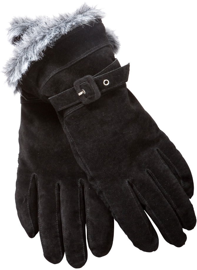 John Lewis Women's Black Faux Fur Trim Suede Gloves