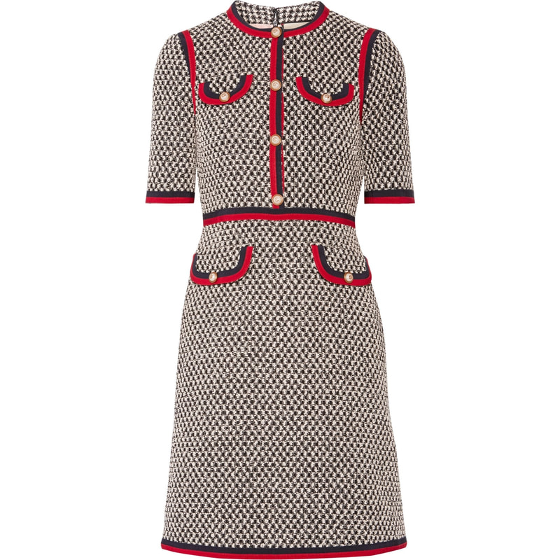 Gucci Grosgrain-Trimmed Tweed Mini Dress