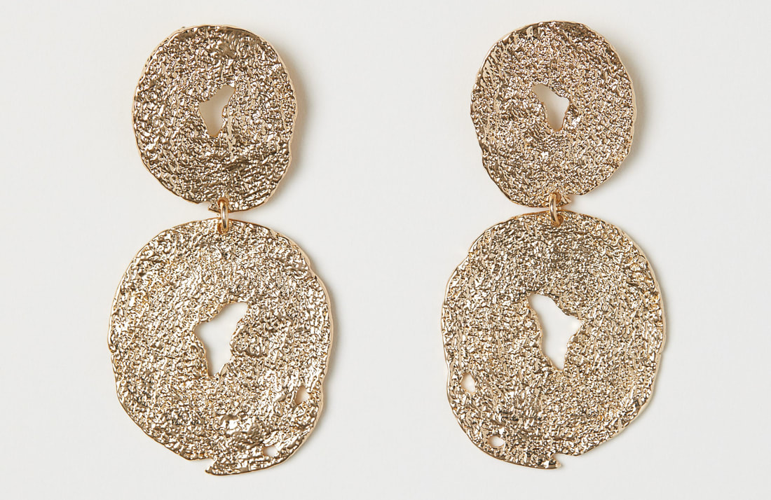 H&M large gold hammered metal earrings