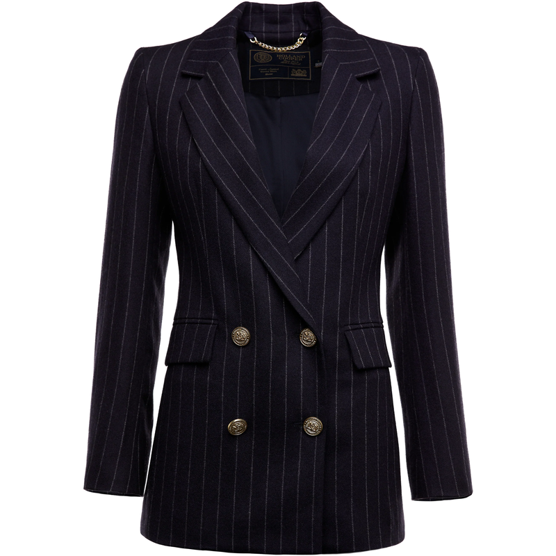 Holland Cooper Double-Breasted Blazer in Navy Chalk Pin Stripe