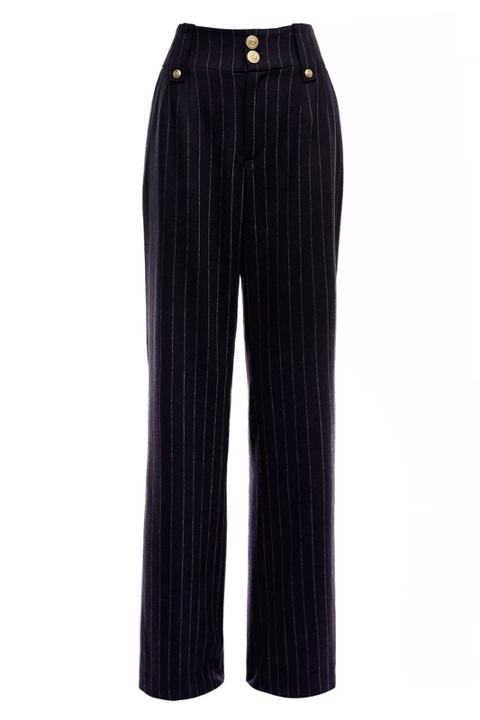 Holland Cooper High waisted straight trouser in Navy Chalk Pin Stripe