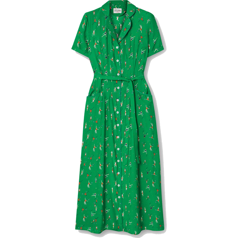 HVN Maria Green Tennis Printed Silk Midi Dress