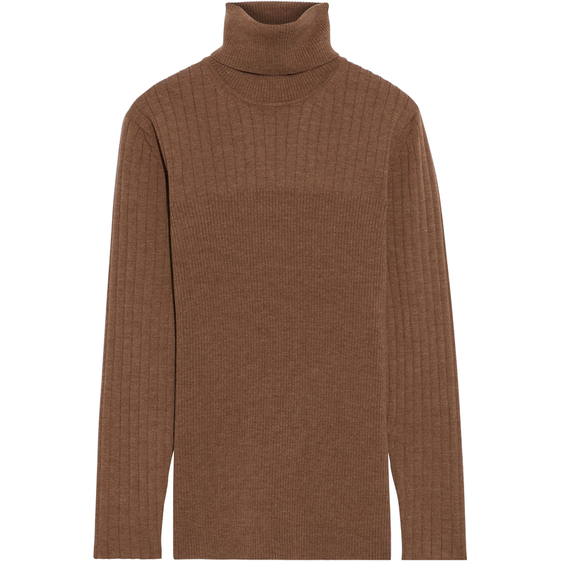 Iris & Ink Éloise Ribbed Turtleneck Sweater in Camel Brown​