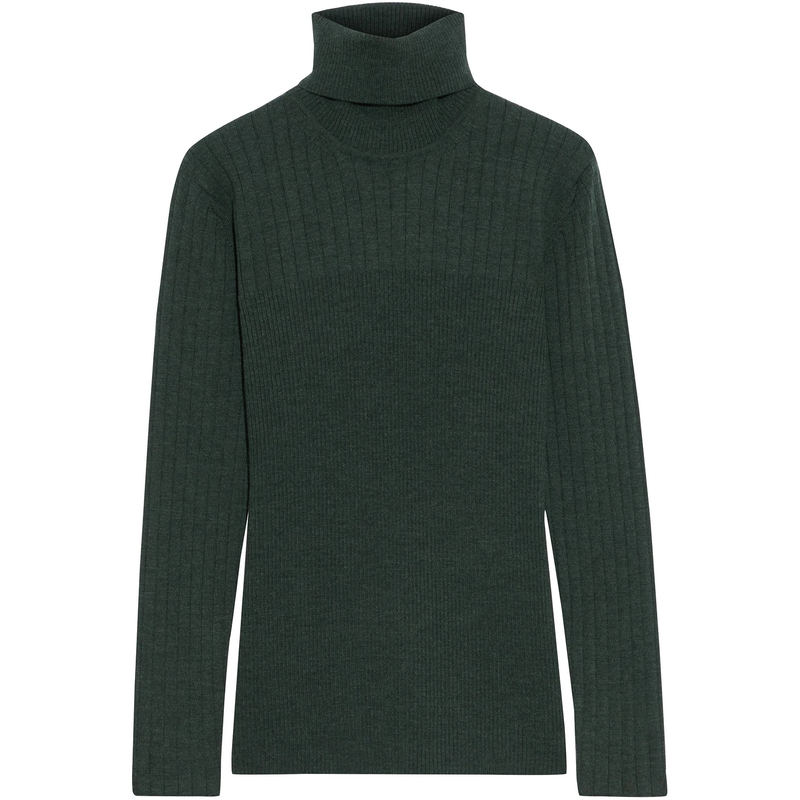Iris & Ink Éloise Ribbed Turtleneck Sweater in Forest Green