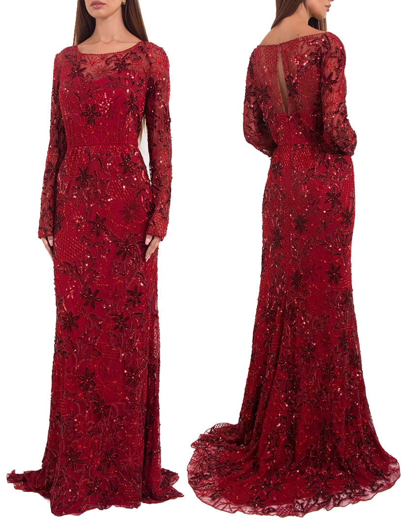 Jenny Packham 'Elodie' Floral Bead-Embellished Gown in Red