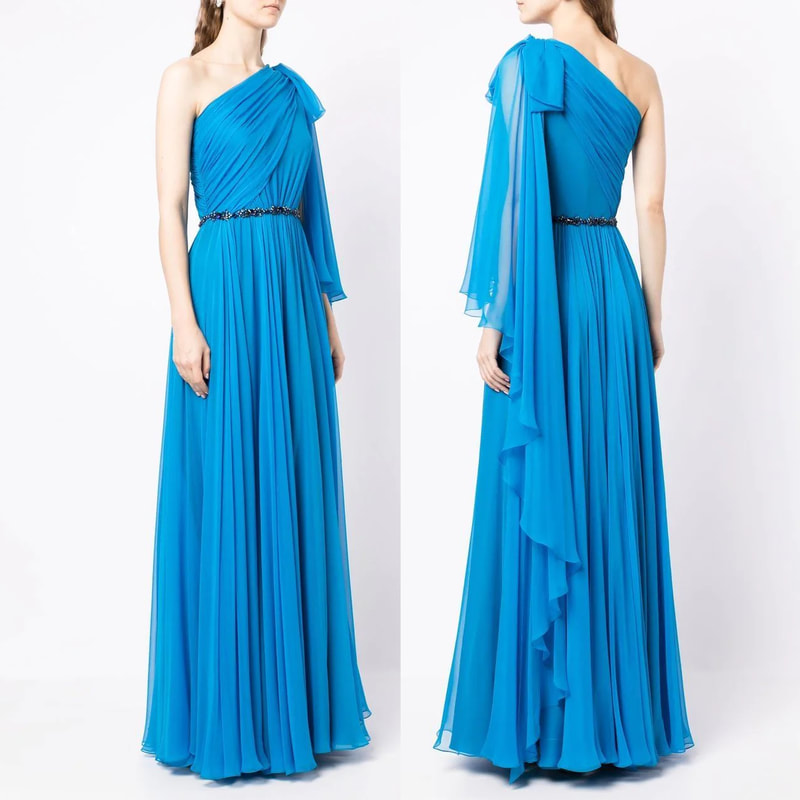 sapphire blue Jenny Packham 'Marlowe' one-shoulder gown