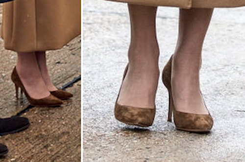 Duchess Kate Middleton wears Gianvito Rossi 'Gianvito 85' Suede Pumps in Texas Brown