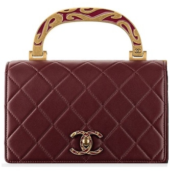 Chanel Burgundy Calfskin Flap Bag with Enamel Handle
