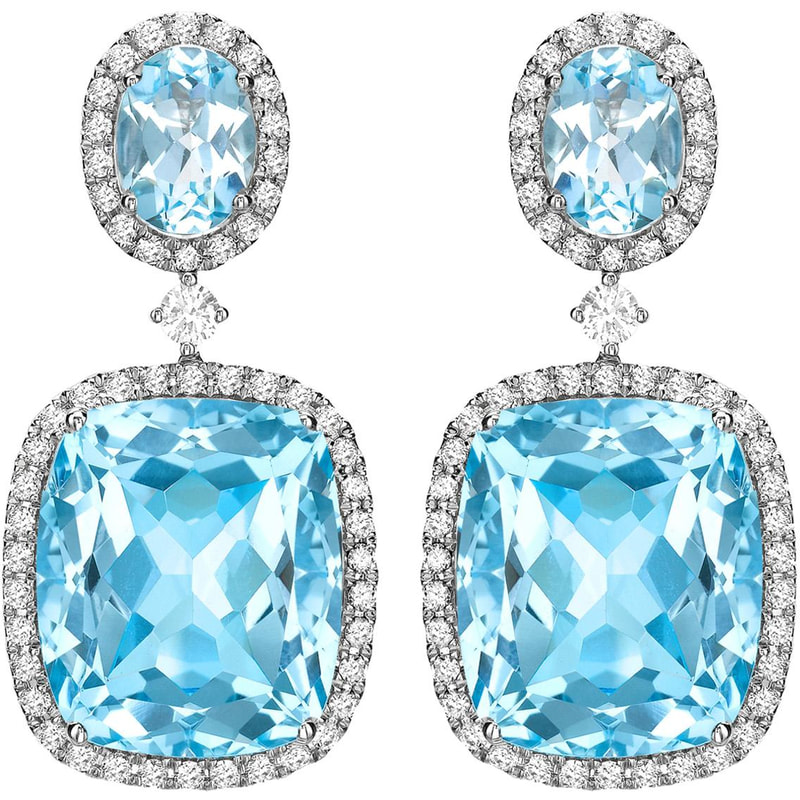 Kiki McDonough Blue Topaz and Diamond Drop Earrings