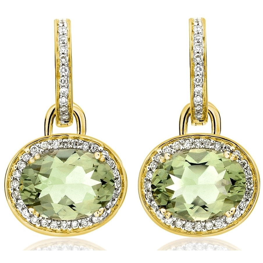 KIKI Green Amethyst Oval Drop & Diamond Earrings