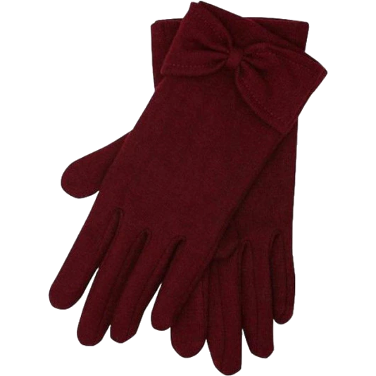 M&Co bow detail fleece gloves in burgundy